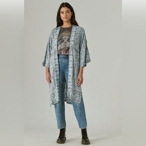 Lucky Brand Boho Bandana Print Maxi Kimono, Blue Multi, One Size